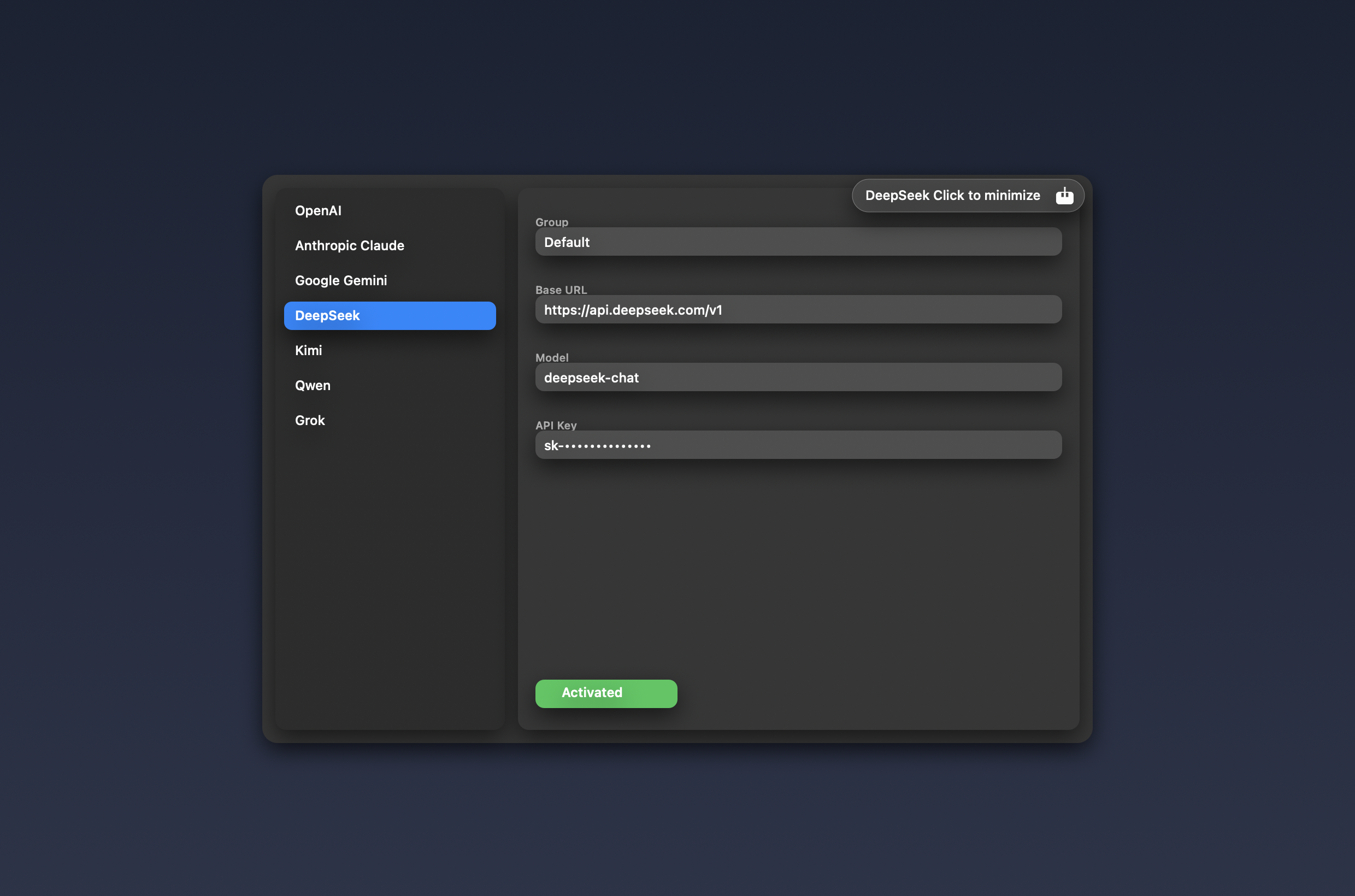 AgentsBin API settings screen
